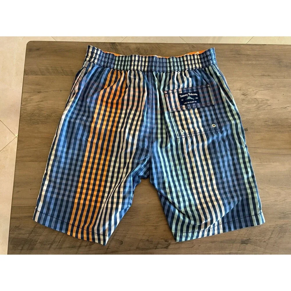 Tommy Bahama Men’s Swim Trunks Blue White Plaid Swim Trunks Size S